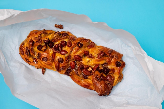 Typical portuguese fruit cake Bolo rainha on plate