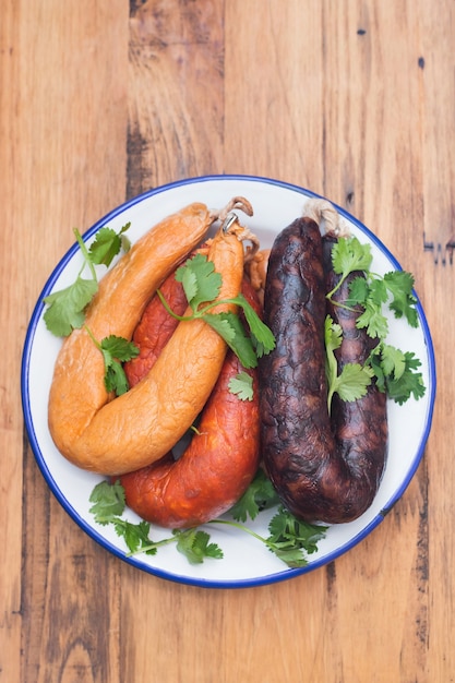 Typical portuguese smoked sausages on dish