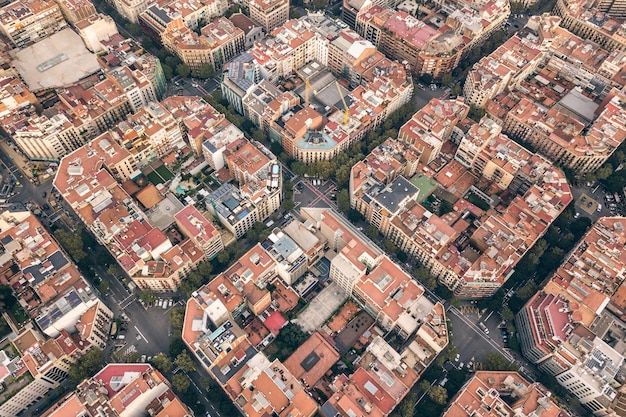 バルセロナ中心部の典型的な地区。航空写真