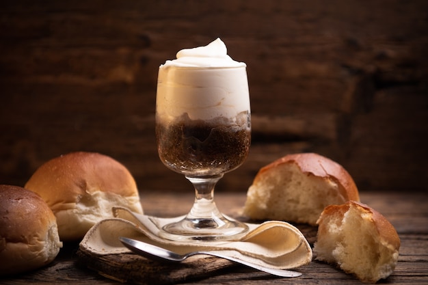 Typical sicilian coffee granita with cream close up