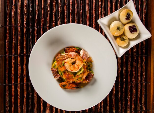 Typical Sicilian dish of linguine with seafood