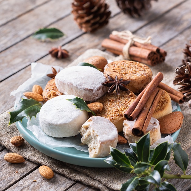 Typical spanish christmas sweets shortbread mantecados and polvorones