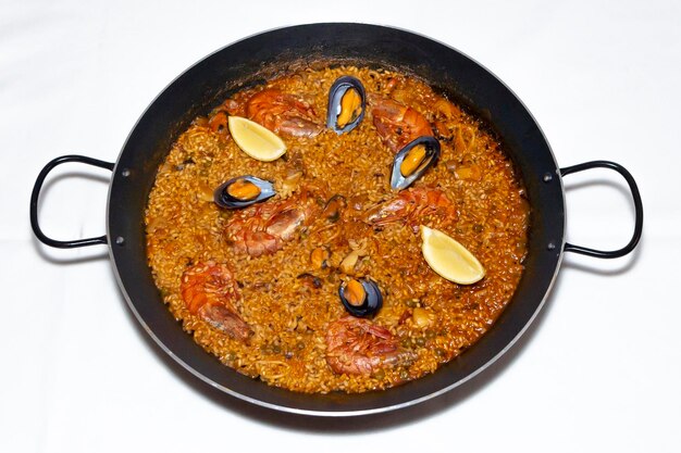 Typical Spanish seafood paella