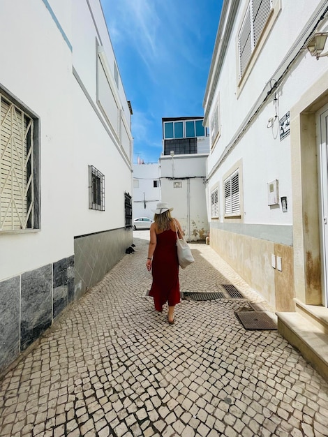 A typical street on Olhao a city on Algarve region Portugal