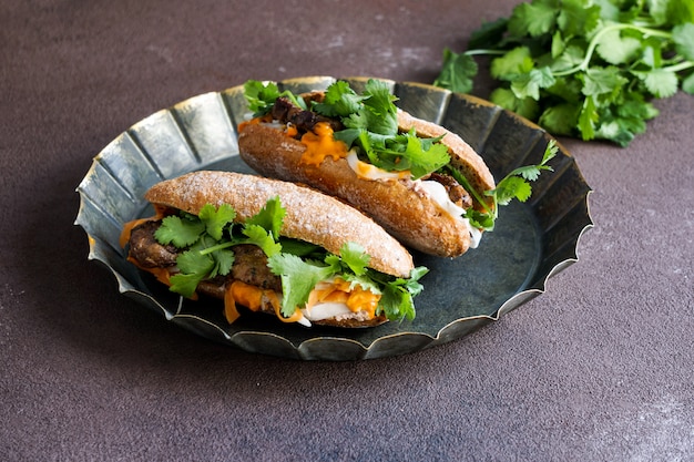 Typical Vietnamese sandwich on a plate