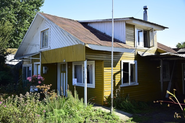 A typical wooden house in a small town Villarica near the volcano of the same name Chile