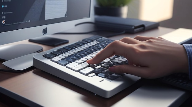 Typing an e mail at the office desk