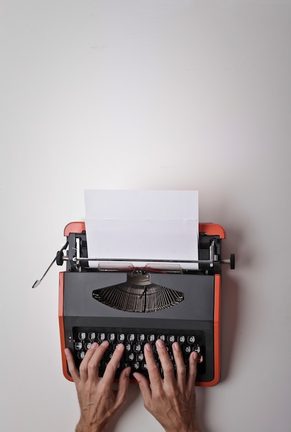 Typing on a typewriter