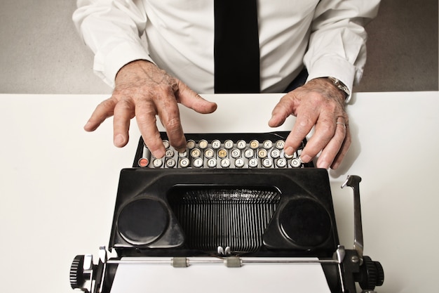 Typing on a typewriter