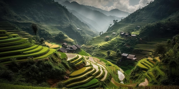 Typisch terraslandschap van rijstteelt in Vietnam