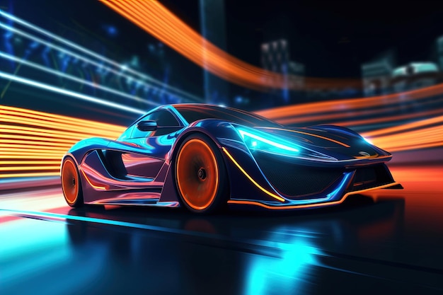 Typische neon futuristische sportwagen met hoge snelheid