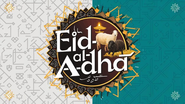 Foto tipografia eid al adha eid mubarak saluto islamico illustrazione con lanterna