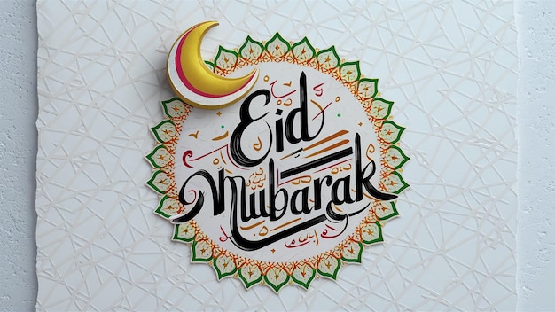 Photo typography eid al adha eid mubarak greeting islamic illustration with lantern