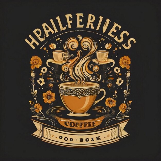 写真 国際コーヒーデーのタイポグラフィーリボンコーヒーtシャツデザイン