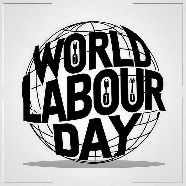 Photo the typography of world labour day with the globe worker tools in the text globe