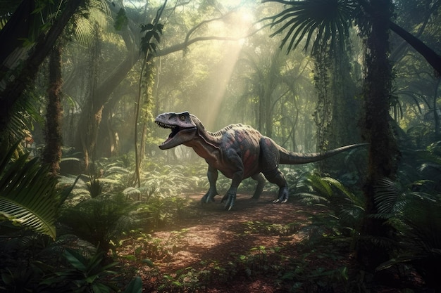 Tyrannosaurus in de jungle Generatieve AI