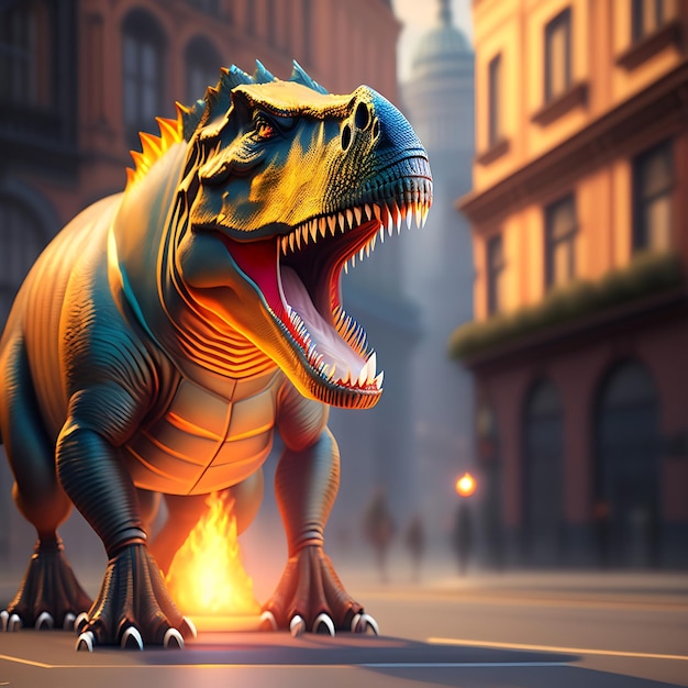 写真 ティラノサウルス レックス恐竜街路の破壊危険なモンスターの攻撃