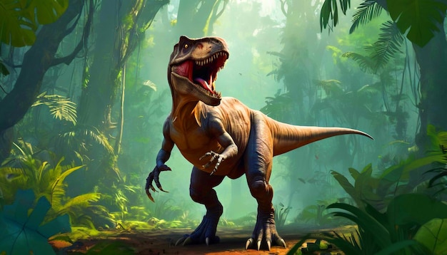 Foto tyrannosaurus rex dinosauro trex nella giungla 8