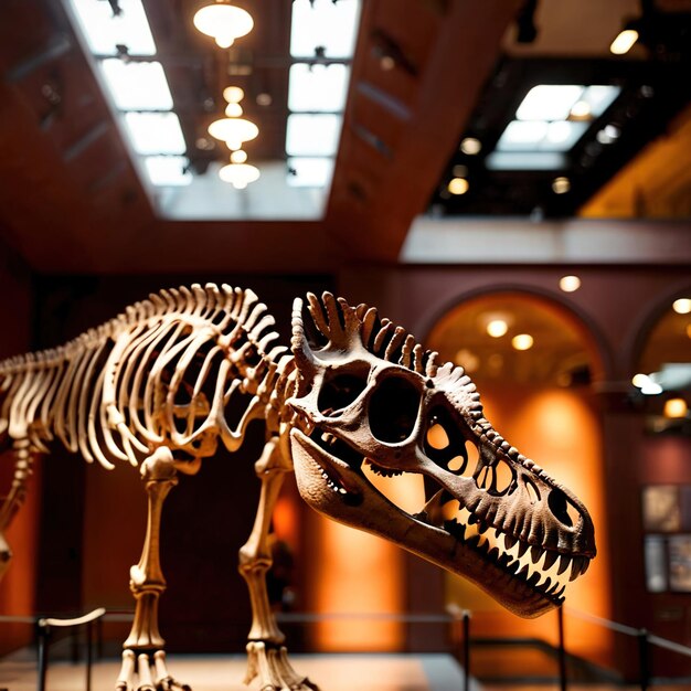 Foto tyrannosaurus rex struttura ossea di scheletro di dinosauro animale preistorico in museo