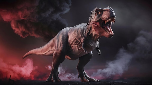 Tyrannosaurus t rex dinosaur on smoke background