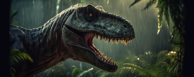 Tyrannosaurus o trex che guardano fuori dalla giungla esplodono