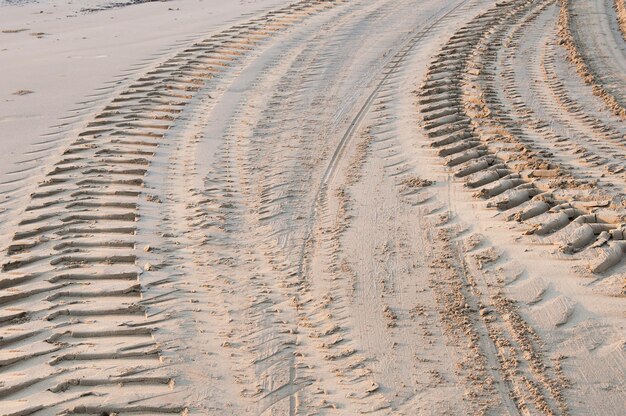 Photo tyre tracks on a sand beach