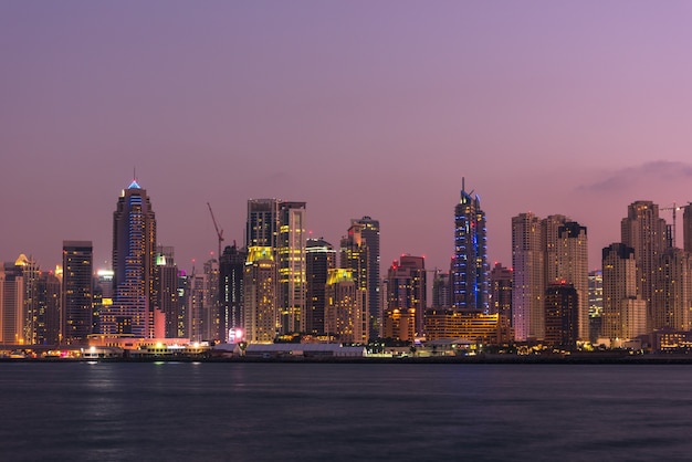 UAE, DUBAI - DECEMBER 28: Night cityscape of Dubai city, United Arab Emirates