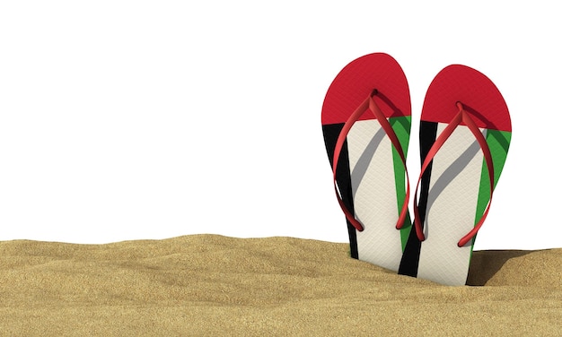 Photo uae flag flip flop sandals on a white background 3d rendering