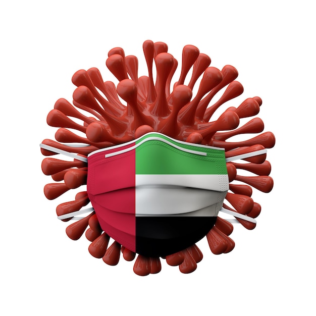 Uae flag protective mask on a virus bacteria d render