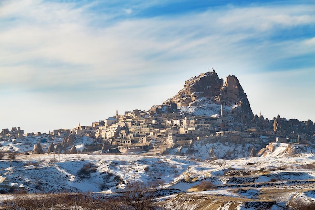 Uchisar Castle in winter Cappadocia Goreme Turkey