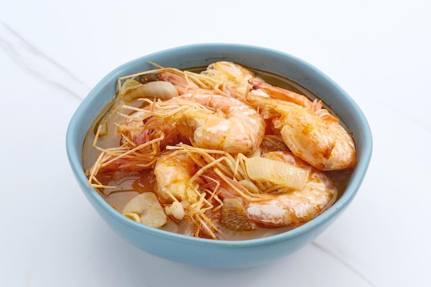 Udang Asam Manis Sweet and sour shrimp Indonesian food seasoned with tomato and chilli sauce