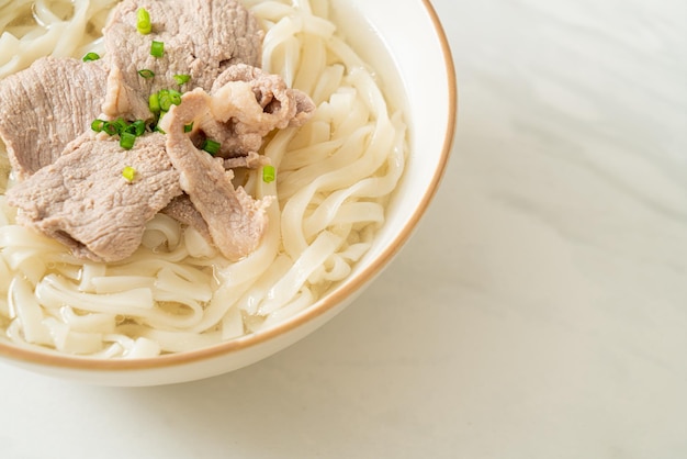 Udon noodles with pork in clear soup