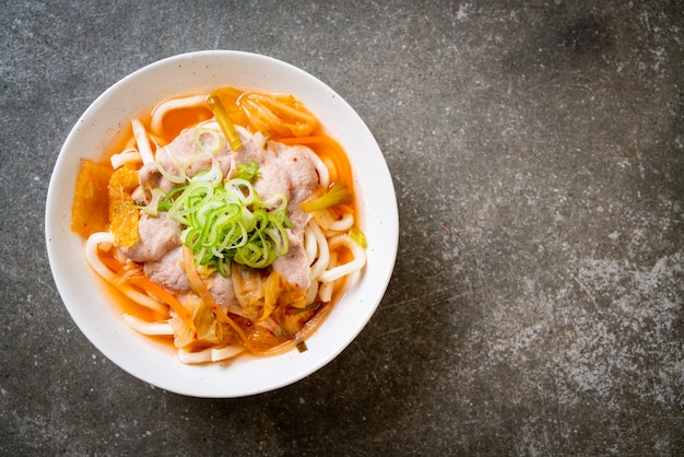 udon ramen noodle with pork and kimchi 