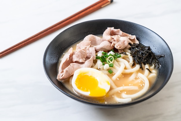 udon ramen noodles with pork soup 