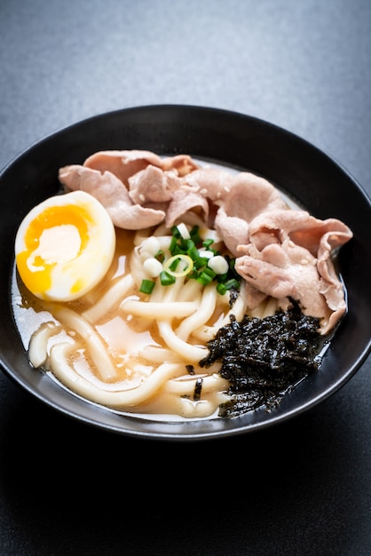 udon ramen noodles with pork soup 