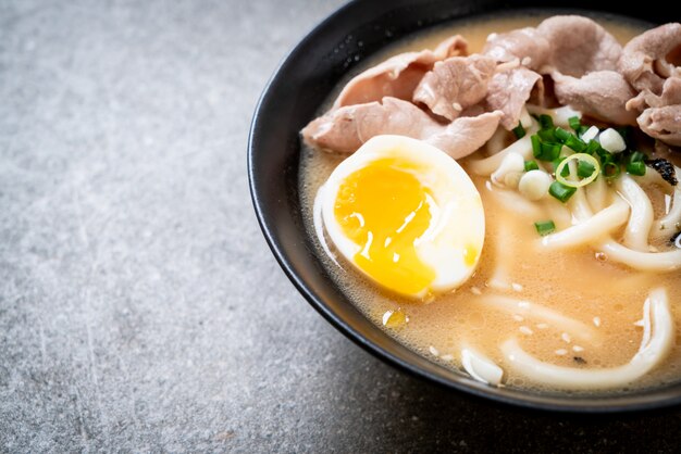 udon ramen noodles with pork soup 