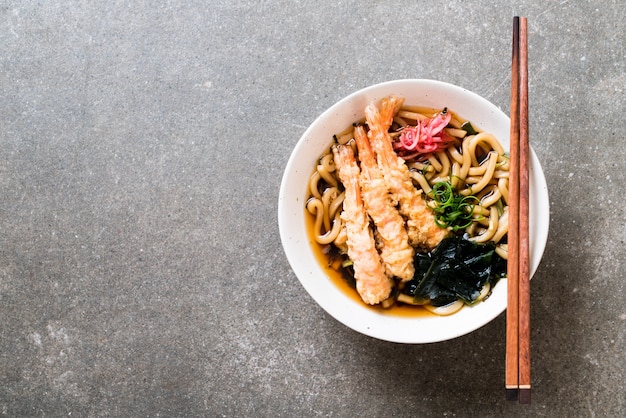 udon ramen noodles with shrimps tempura 