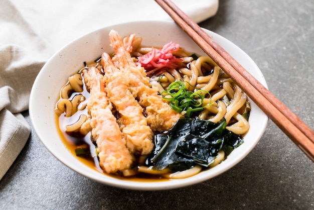 udon ramen noodles with shrimps tempura 