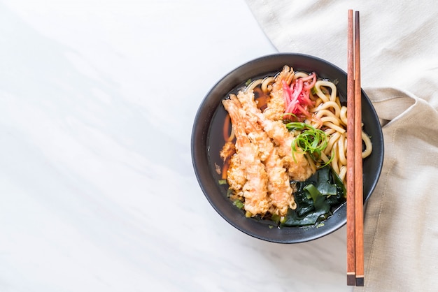 udon ramen noodles with shrimps tempura 