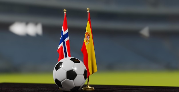 UEFA 2024 Voetbal Noorwegen vs Spanje Europees Kampioenschap Noorwegen en Spanje met voetbal 3d werk Yerevan Armenië 2023 24 maart