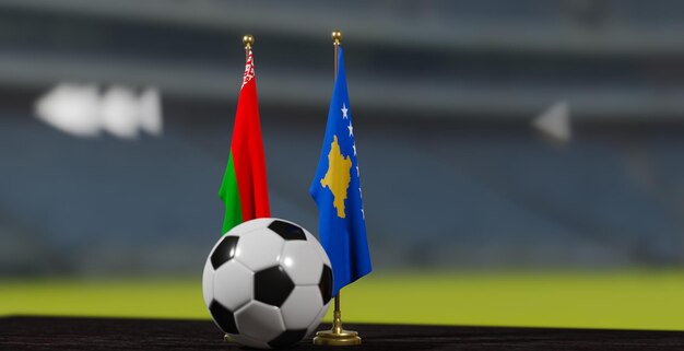 UEFA EURO 2024 Soccer Belarus vs Kosovo European Championship Qualification Belarus and Kosovo with soccer ball 3d work Yerevan Armenia 2023 March 28