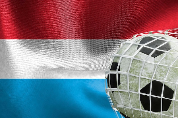 Uefa euro 2024 soccer luxembourg national flag with a soccer ball in net 3d work and 3d image