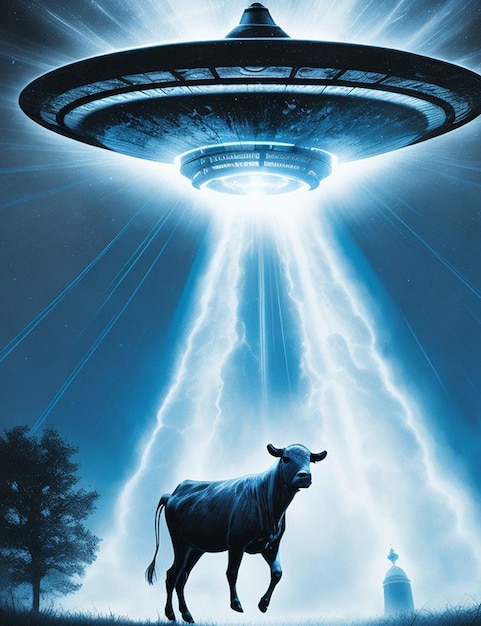 A UFO abducting a cow