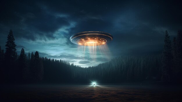 Ufo an alien plate hovering over the field hovering motionless in the air neural network ai