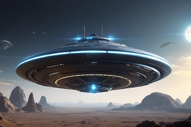 Ufo Alien spaceship flying saucer 3d rendering