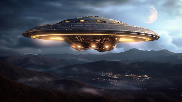 UFO flies over the city