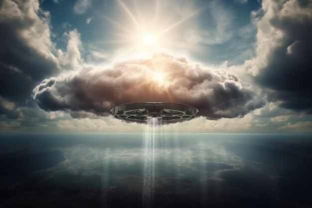 Photo a ufo floating on a cloud in the sky