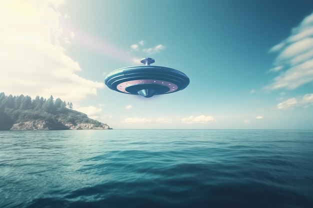 Ufo fly above sea Generate Ai