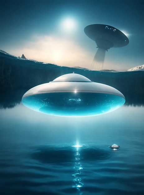 UFO flying in the sky over the forest 3d rendering