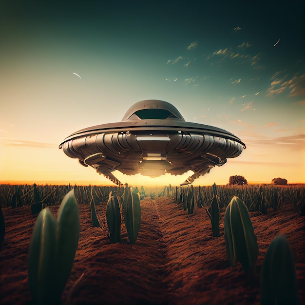 Ufo landing at a fieldgenerative ayi